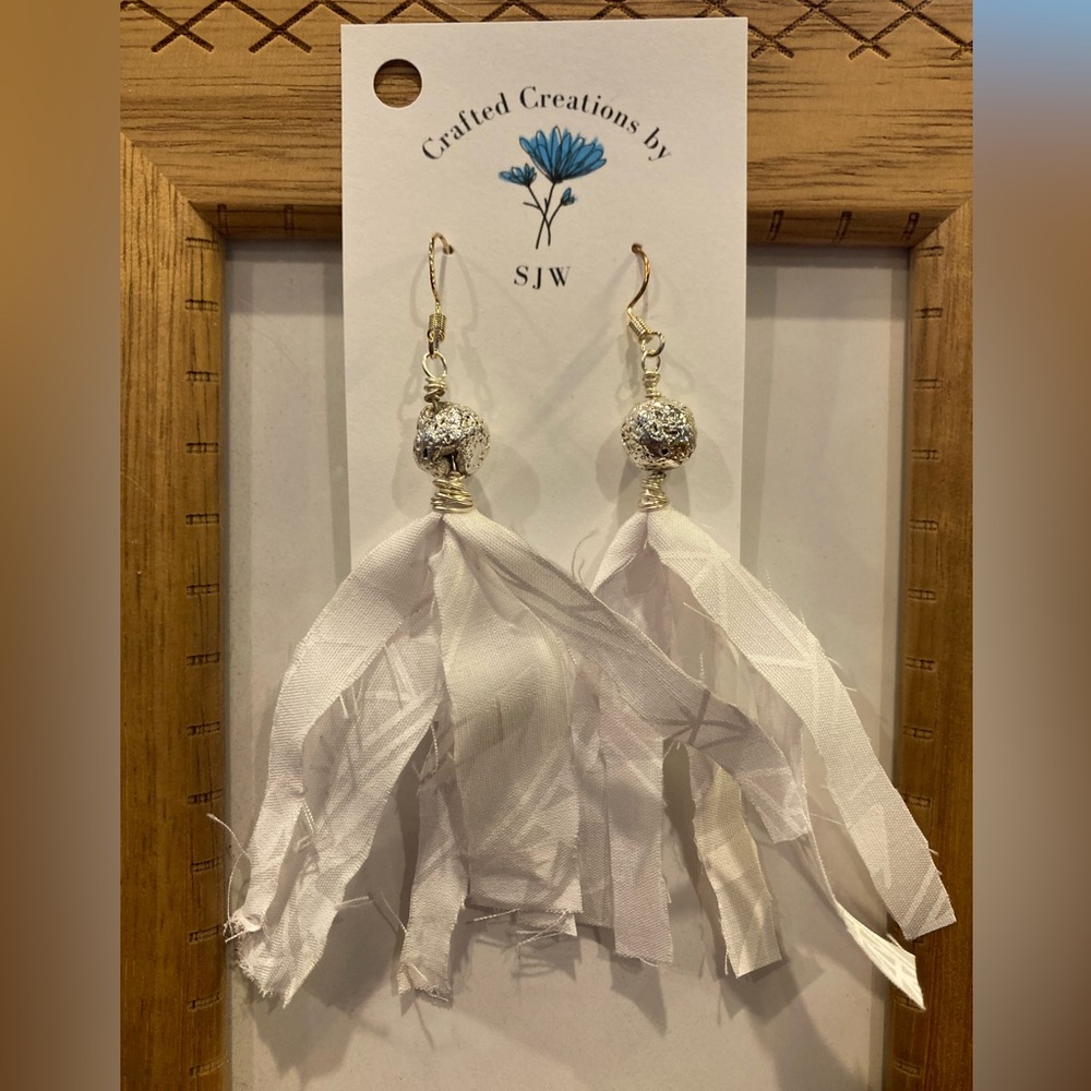 Silver and White Tassel Earrings